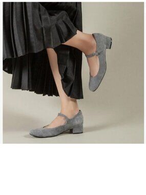 miss left Grey Round Toe Mary Jane Pumps Adjustable Strap Block Low Heel Shoes